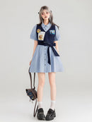 Preppy Corduroy Tie Vest Layered Shirt Dress | ZAKAPOP