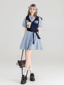 Preppy Corduroy Tie Vest Layered Shirt Dress | ZAKAPOP