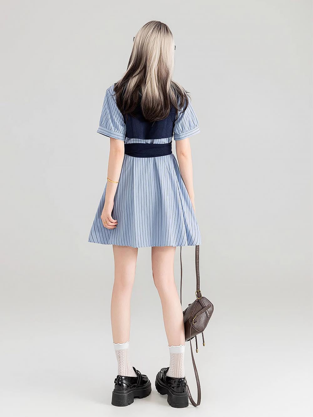 Preppy Corduroy Tie Vest Layered Shirt Dress | ZAKAPOP