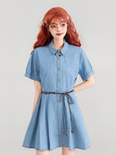 Preppy Lightweight Denim Summer Two-Piece Dress Set | ZAKAPOP