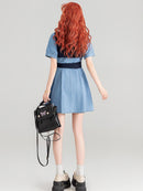 Preppy Lightweight Denim Summer Two-Piece Dress Set | ZAKAPOP