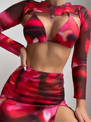 Printed Mesh Skirt 3PCS Bikini Swimsuit | ZAKAPOP