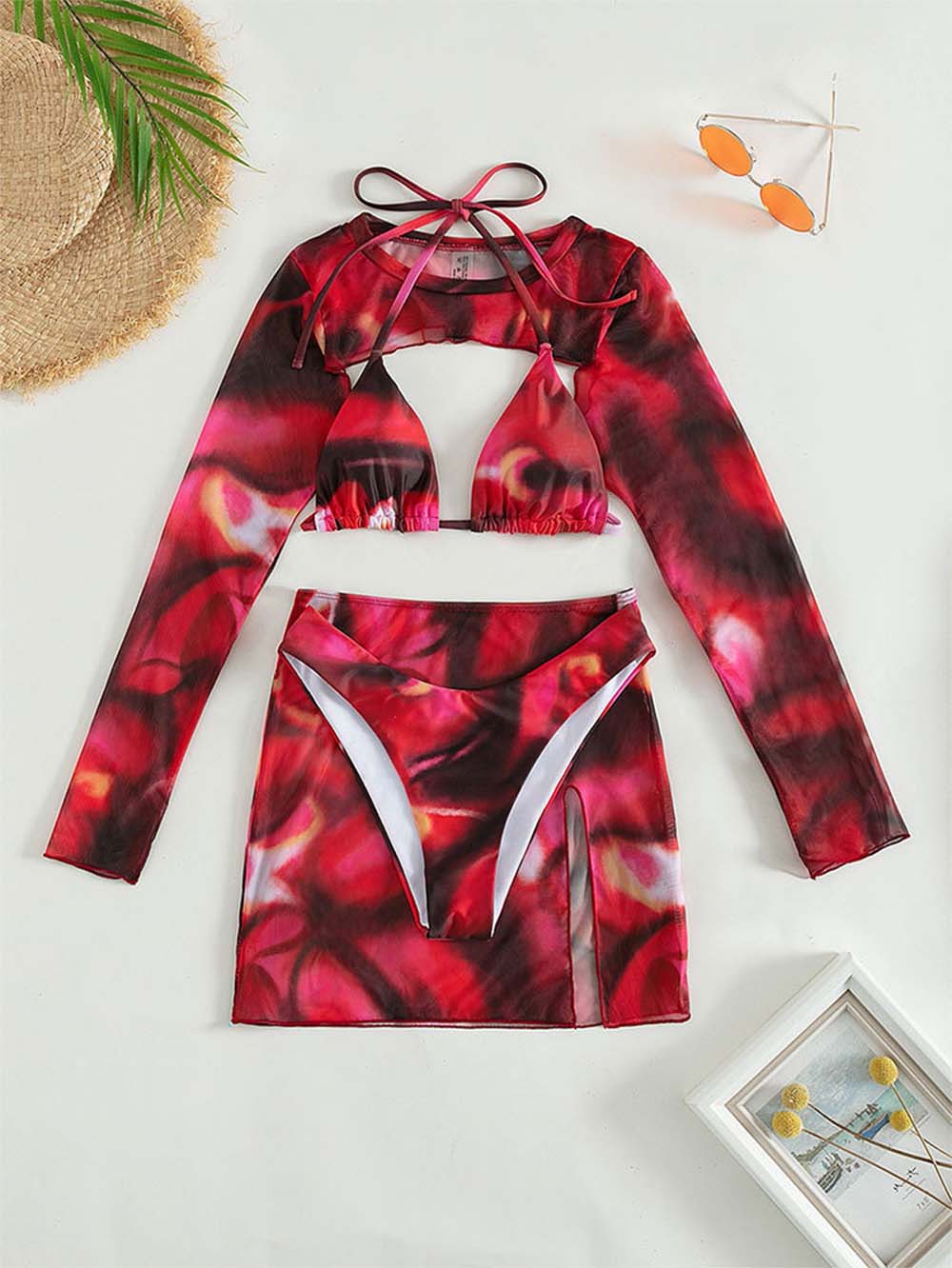Printed Mesh Skirt 3PCS Bikini Swimsuit | ZAKAPOP