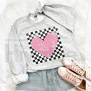 Retro Checkered Heart Sweatshirt: Cute Teacher Valentine Crewneck