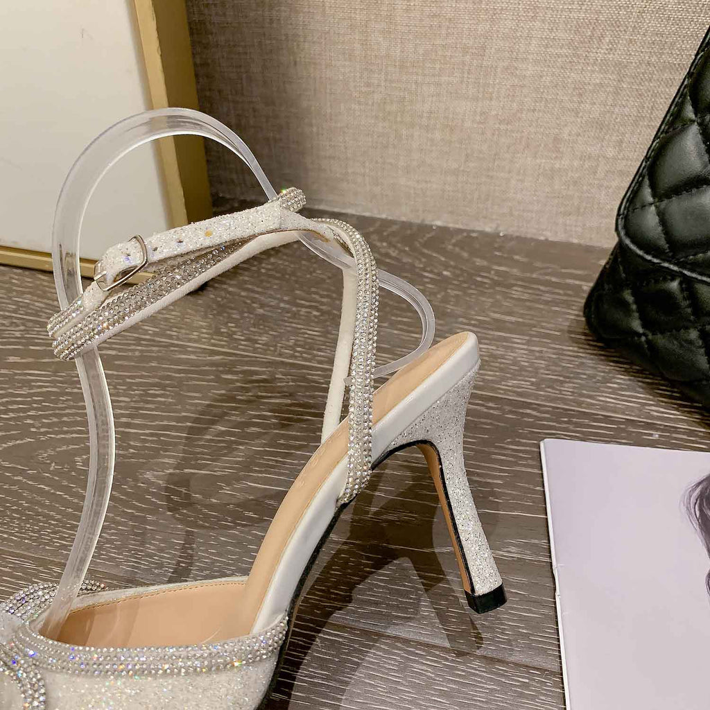 Rhinestone Bow Glitter Pointed Toe Heels | ZAKAPOP