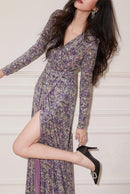 Purple Floral Sparkle Split Maxi Dress | ZAKAPOP