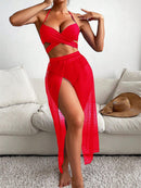 Sensual  Three Pieces Bikini with Mesh Skirt Three Pieces Swimsuit | ZAKAPOP