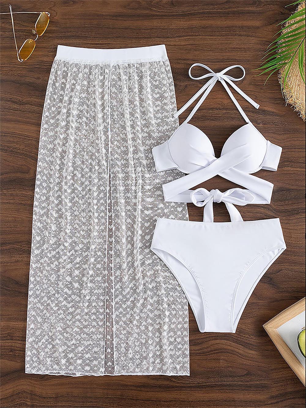 Sensual  Three Pieces Bikini with Mesh Skirt Three Pieces Swimsuit | ZAKAPOP