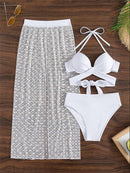 Sensual  Three Pieces Bikini with Mesh Skirt Three Pieces Swimsuit | ZAKAPOP