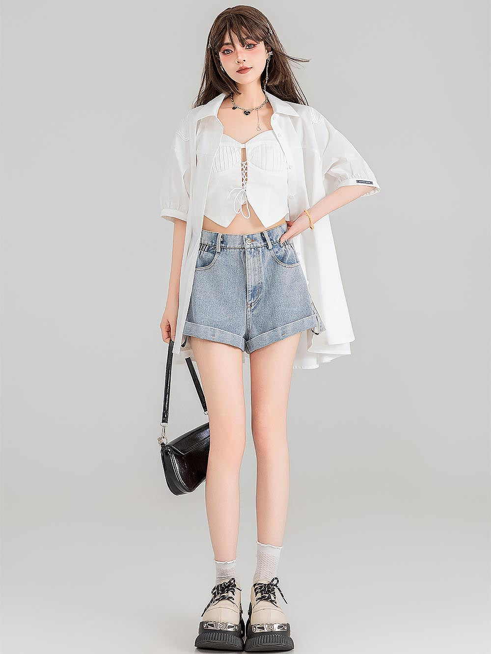 Sheer Black Short-Sleeve Shirt with Intricate Butterfly Embroidery | ZAKAPOP