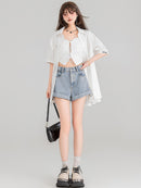 Sheer Black Short-Sleeve Shirt with Intricate Butterfly Embroidery | ZAKAPOP