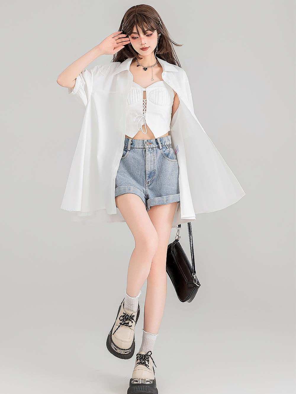 Sheer Black Short-Sleeve Shirt with Intricate Butterfly Embroidery | ZAKAPOP