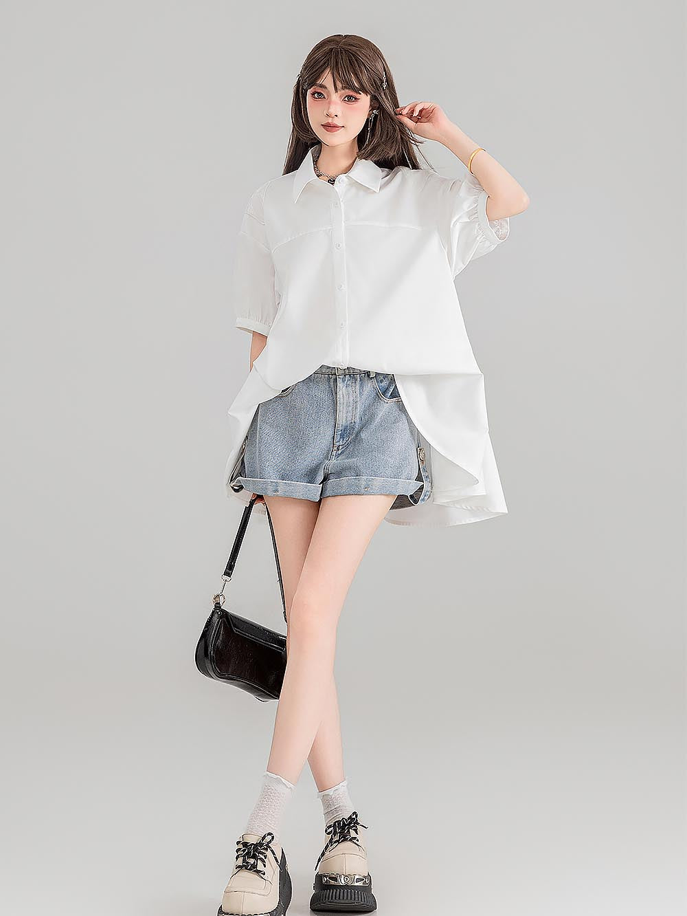 Sheer Black Short-Sleeve Shirt with Intricate Butterfly Embroidery | ZAKAPOP
