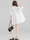 Sheer Black Short-Sleeve Shirt with Intricate Butterfly Embroidery | ZAKAPOP
