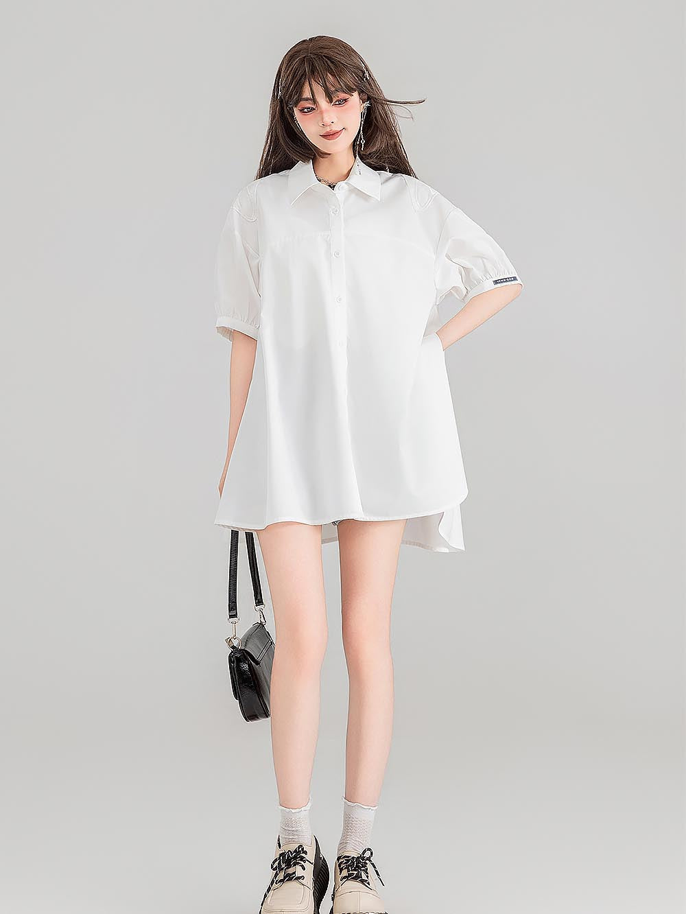 Sheer Black Short-Sleeve Shirt with Intricate Butterfly Embroidery | ZAKAPOP