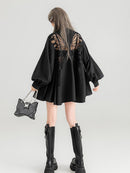 Sheer Black Short-Sleeve Shirt with Intricate Butterfly Embroidery | ZAKAPOP