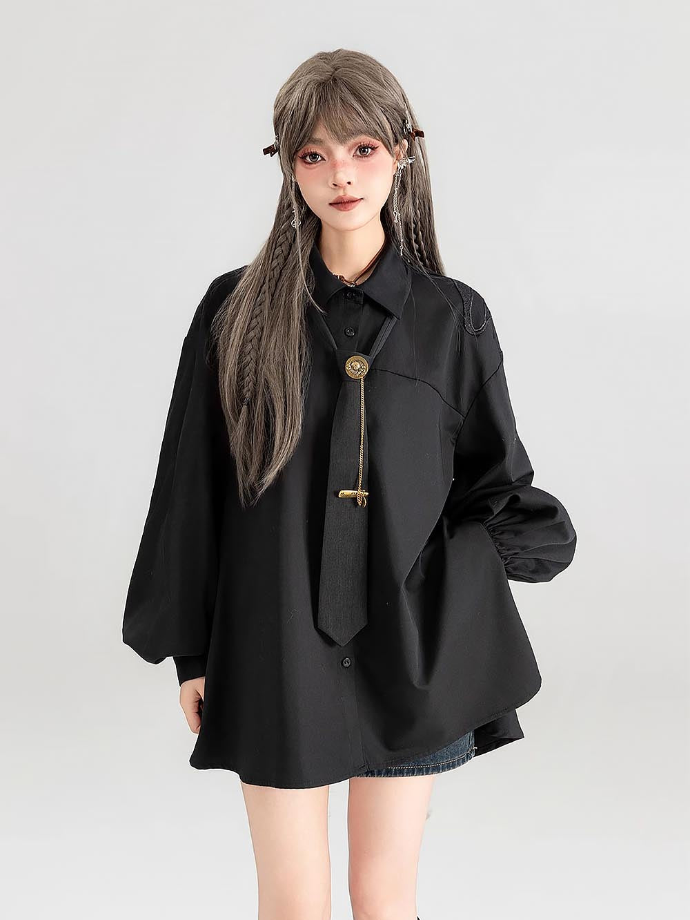 Sheer Black Short-Sleeve Shirt with Intricate Butterfly Embroidery | ZAKAPOP
