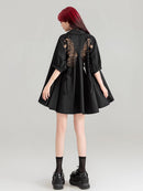 Sheer Black Short-Sleeve Shirt with Intricate Butterfly Embroidery | ZAKAPOP