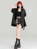 Sheer Black Short-Sleeve Shirt with Intricate Butterfly Embroidery | ZAKAPOP