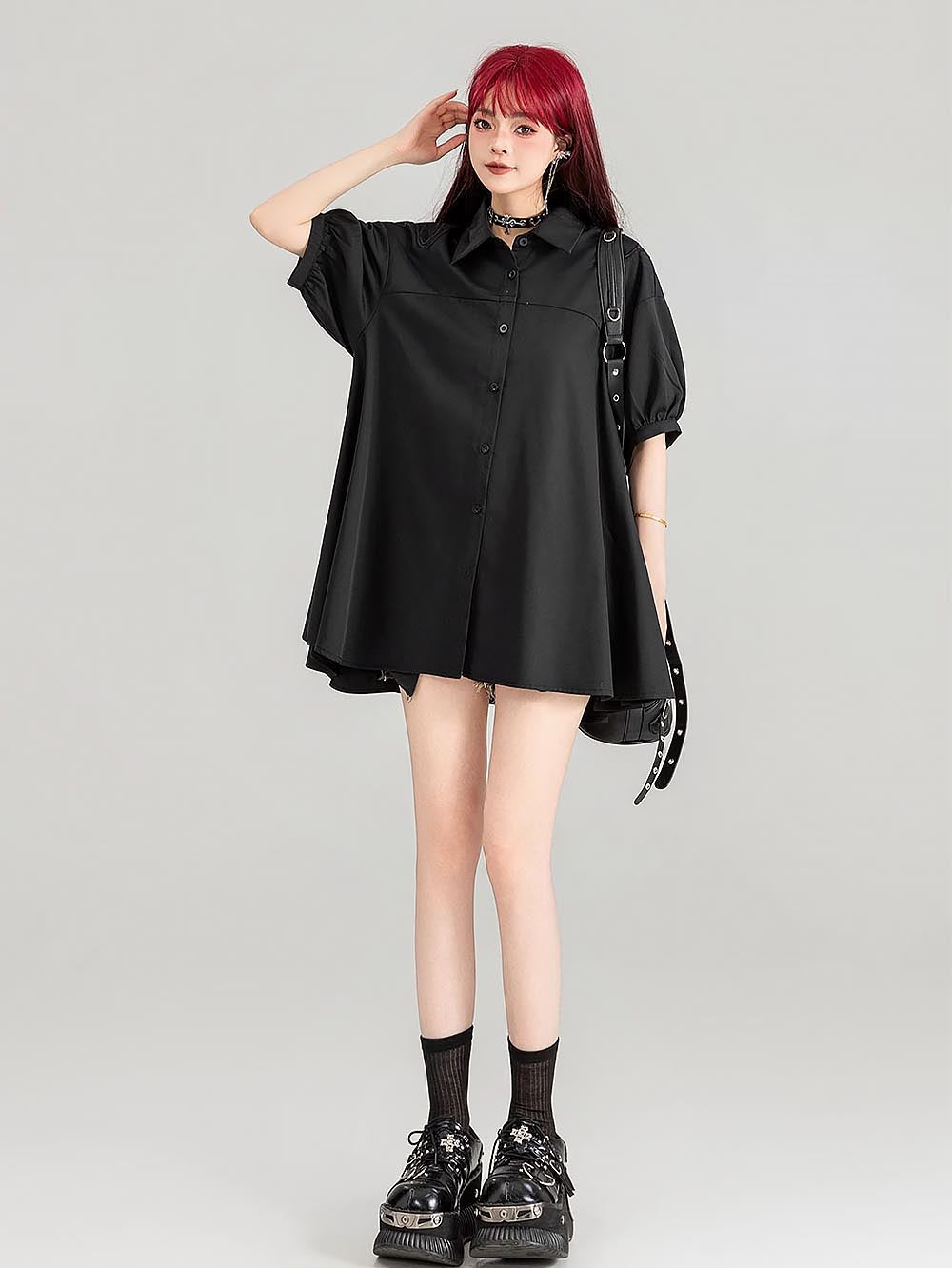 Sheer Black Short-Sleeve Shirt with Intricate Butterfly Embroidery | ZAKAPOP