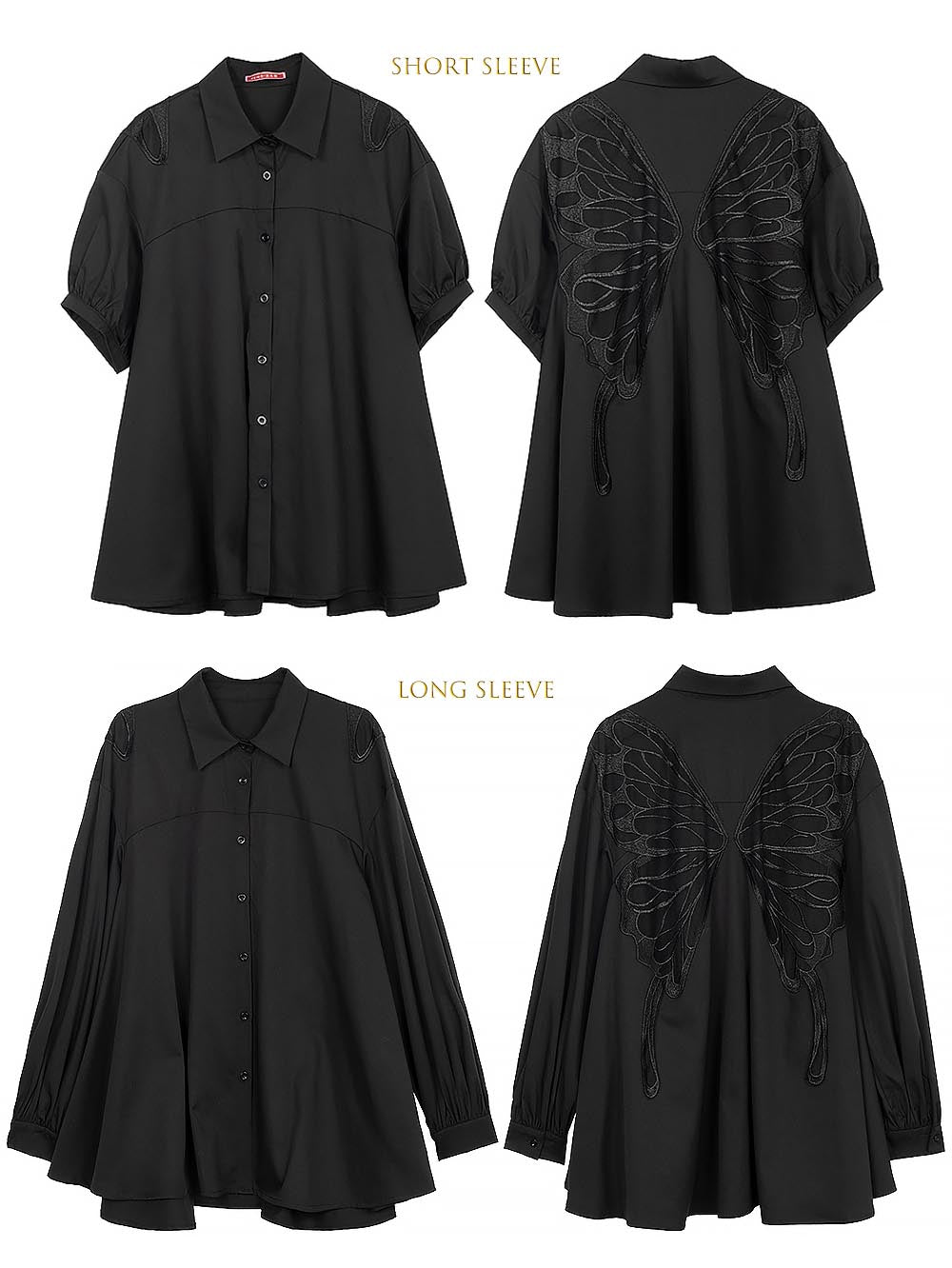 Sheer Black Short-Sleeve Shirt with Intricate Butterfly Embroidery | ZAKAPOP