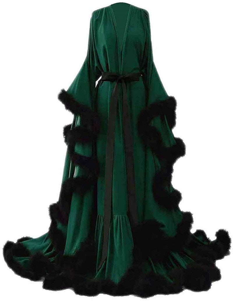 Luxury Satin Feather Bridal Robe | Victorian Style Wedding &amp; Photoshoot Robe