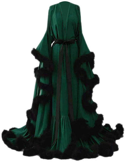 Luxury Satin Feather Bridal Robe | Victorian Style Wedding &amp; Photoshoot Robe