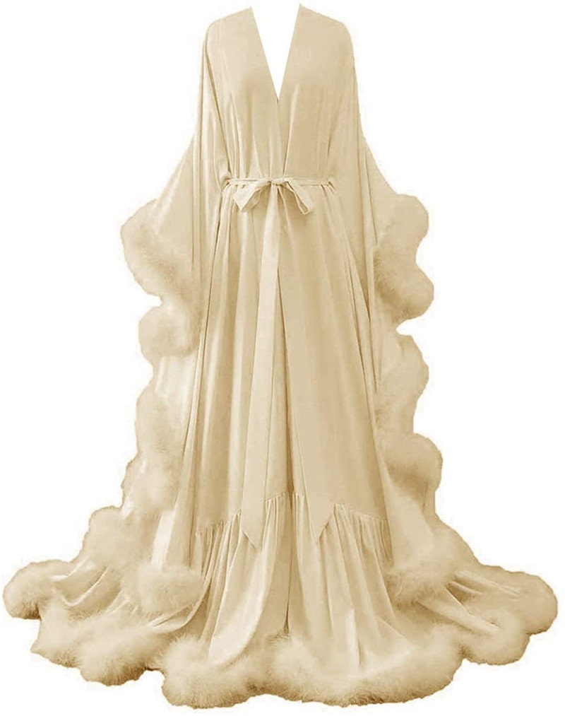 Luxury Satin Feather Bridal Robe | Victorian Style Wedding &amp; Photoshoot Robe