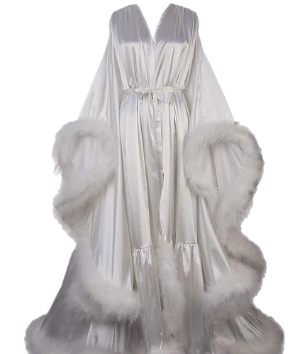 Luxury Satin Feather Bridal Robe | Victorian Style Wedding &amp; Photoshoot Robe