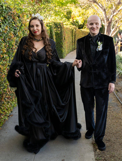 Luxury Satin Feather Bridal Robe | Victorian Style Wedding &amp; Photoshoot Robe