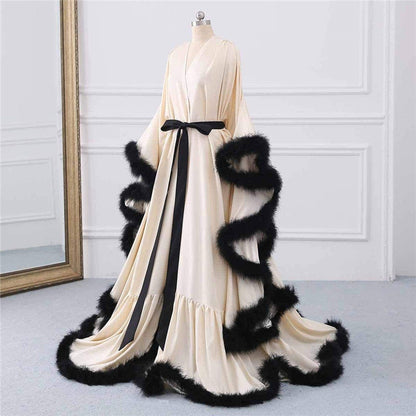 Luxury Satin Feather Bridal Robe | Victorian Style Wedding &amp; Photoshoot Robe