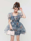 Smoky Blue Floral Princess Dress | ZAKAPOP