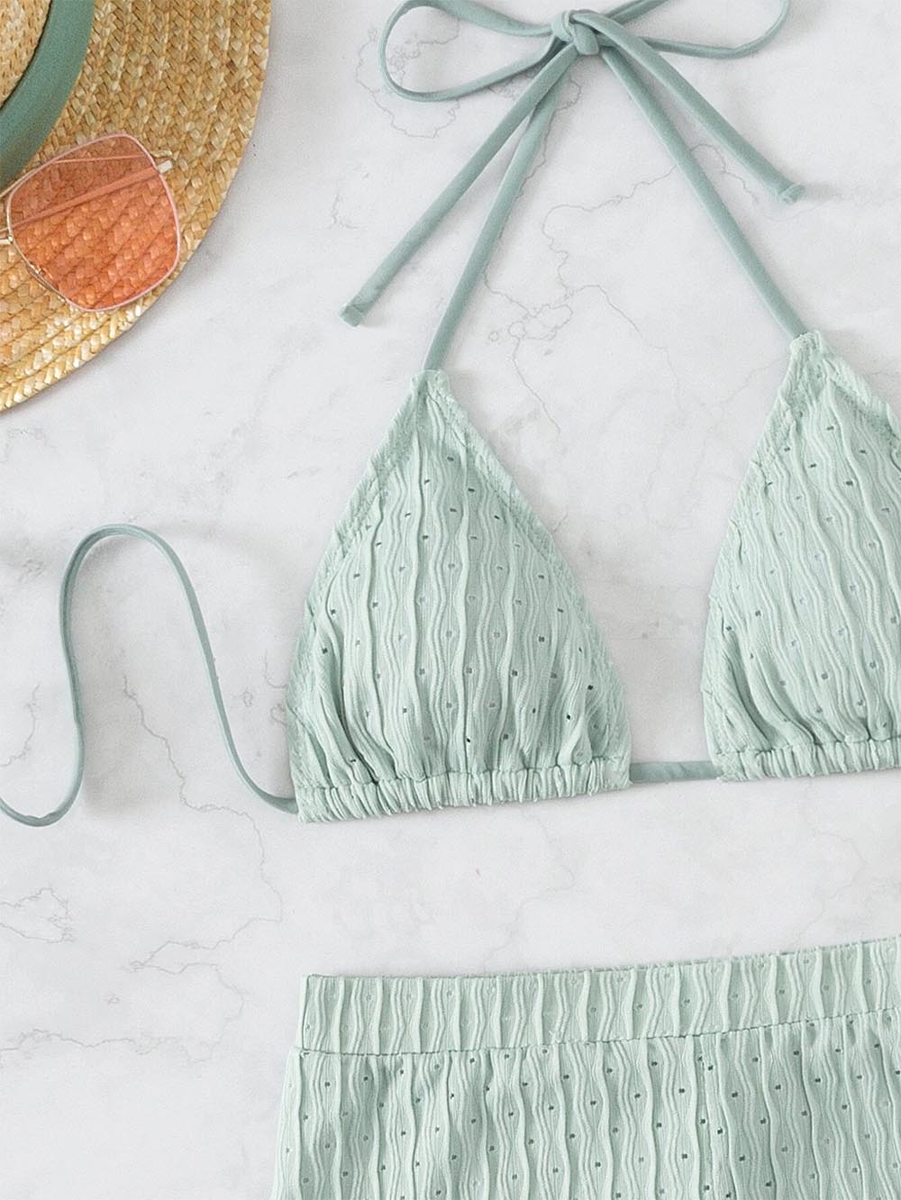 Solid Color Halter Triangle Bikini Swim Suit | ZAKAPOP