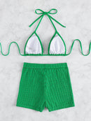Solid Color Halter Triangle Bikini Swim Suit | ZAKAPOP