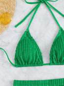 Solid Color Halter Triangle Bikini Swim Suit | ZAKAPOP