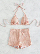 Solid Color Halter Triangle Bikini Swim Suit | ZAKAPOP
