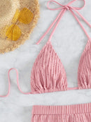 Solid Color Halter Triangle Bikini Swim Suit | ZAKAPOP