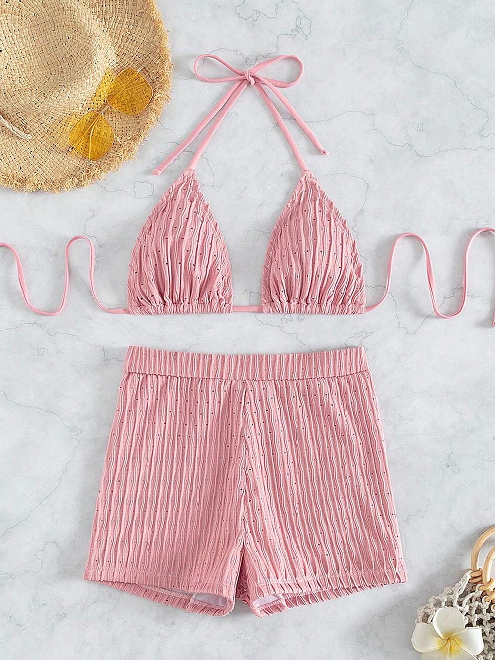 Solid Color Halter Triangle Bikini Swim Suit | ZAKAPOP