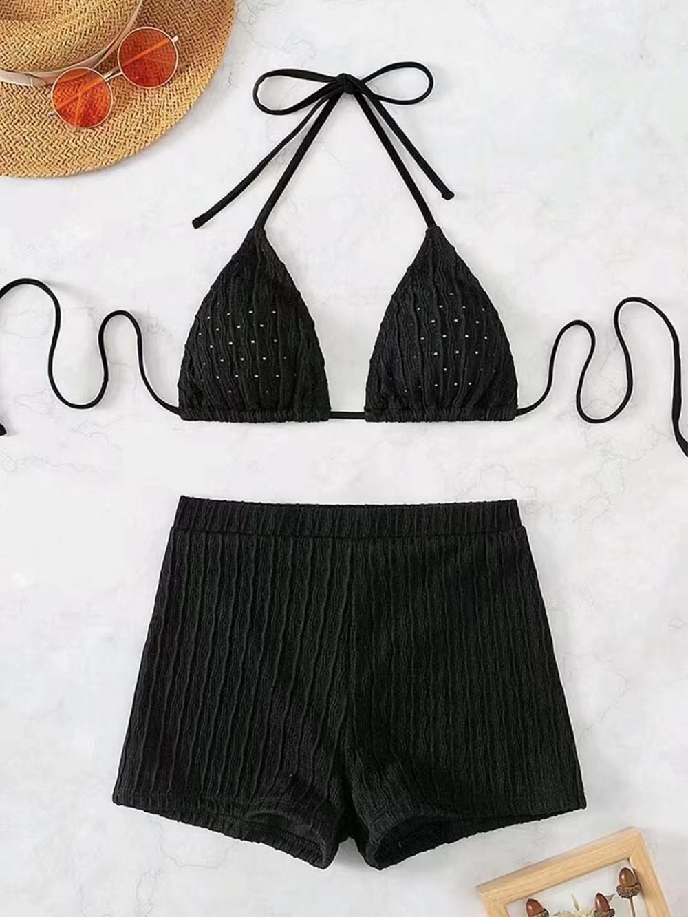 Solid Color Halter Triangle Bikini Swim Suit | ZAKAPOP