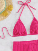 Solid Color Halter Triangle Bikini Swim Suit | ZAKAPOP