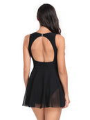 Sporty V Neck Mesh Skirt Bikini One-Piece Swimsuit | ZAKAPOP
