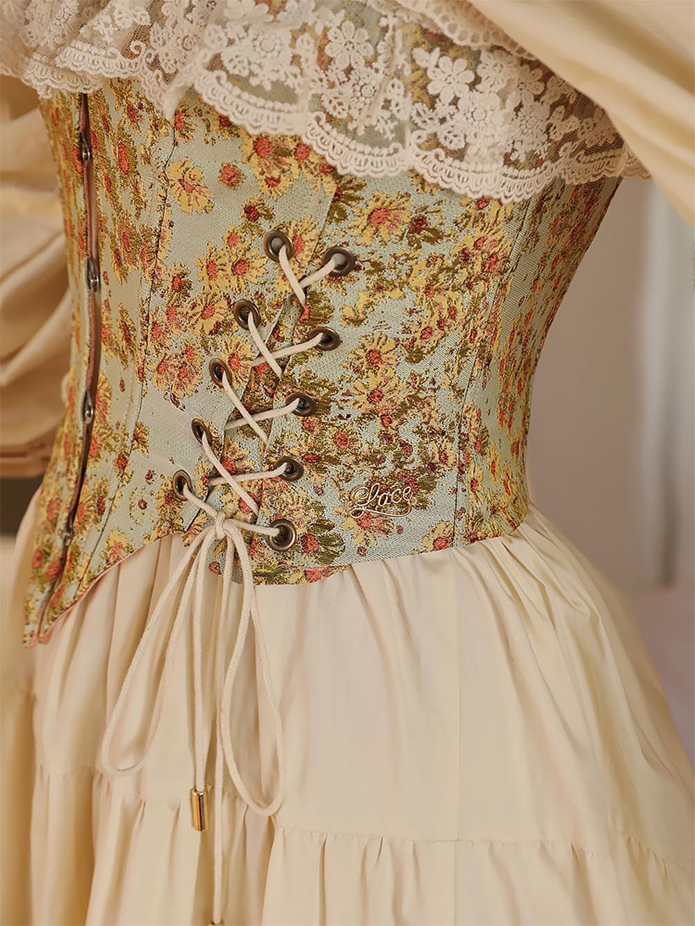 Sunflower Embroidered Lace Herringbone Corset | ZAKAPOP