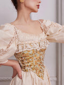Sunflower Embroidered Lace Herringbone Corset | ZAKAPOP