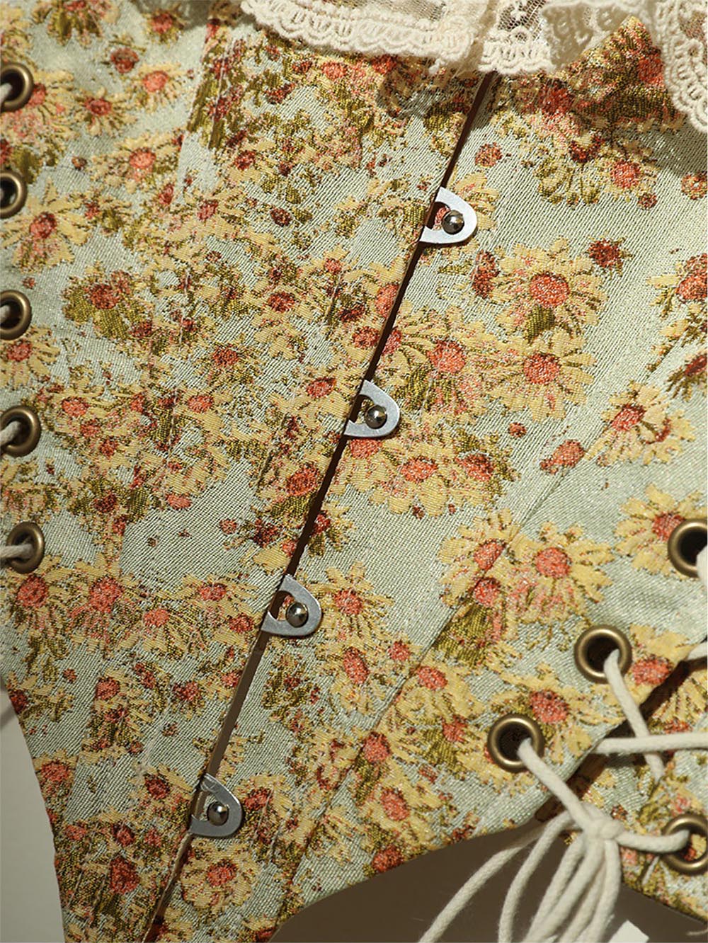 Sunflower Embroidered Lace Herringbone Corset | ZAKAPOP