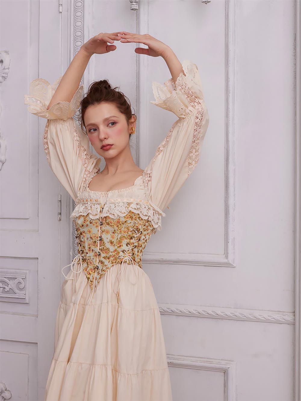 Sunflower Embroidered Lace Herringbone Corset | ZAKAPOP
