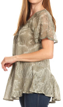 Sakkas Marzia Women's Loose Fit Short Sleeve Casual Tie Dye Batik Blouse Top Tunic