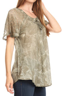 Sakkas Marzia Women's Loose Fit Short Sleeve Casual Tie Dye Batik Blouse Top Tunic