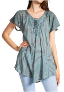 Sakkas Marzia Women's Loose Fit Short Sleeve Casual Tie Dye Batik Blouse Top Tunic