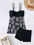 Tropical Print Ruched Bikini Swimsuit | ZAKAPOP