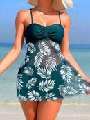Tropical Print Ruched Bikini Swimsuit | ZAKAPOP